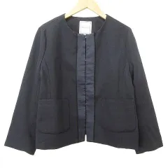 アナトリエ ANATELIER ノーカラー ジャケット サテンパイピング ブルゾン 38 紺 ネイビー ■YHS7のサムネイル