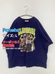 Perushu ペルーシュ Tシャツ/カットソー L ネイビー 前面プリント バックプリント ブランドロゴ ミドル丈 半袖 クルーネック(丸首) メンズ レディースのサムネイル