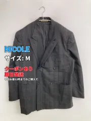 NICOLE ニコル テーラードジャケット M グレー ウール・ニット チェック柄 ミドル丈 フードなし ダブル メンズのサムネイル