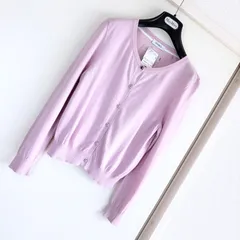 タグ付き MAX&Co. マックスアンドコー コットン・シルクブレンド カーディガン ビジューボタン ライトピンク M。上品な光沢と柔らかな肌触りが魅力の至福の一着。のサムネイル