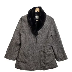 ARTISAN CINQ レトロ ヘリンボーン ファー付き ショートコート Lのサムネイル