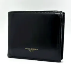 【艶めく黒が際立つ】　DOLCE&GABBANA　二つ折り財布 レザー イタリア製 コンパクトウォレット　ブラックのサムネイル