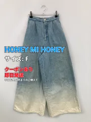 HONEY MI HONEY ハニーミーハニー デニムパンツ F ブルー フルレングス 無地 刺繍 ワイド・ルーズ フレア・ブーツカット ハイウエスト ウエストゴム・紐 リジッド・ワンウォッシュ レディースのサムネイル