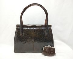 クロコダイル型押し ハンドバッグ コインケース付 ブラウン - メルカリ