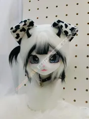 着ぐるみヘッド ファースーツ 犬 黒白 全頭ヘッド ケモノ マスク ぬいぐるみ コスプレ コスチューム kigurumi CSZ72P152のサムネイル