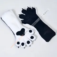 着ぐるみ ケモノ 手袋 フィットタイプ 黒と白 フリーサイズ 爪付き ファースーツ ケモノ fursuit ぬいぐるみ コスプレ コスチューム kigurumi CSZ72P024のサムネイル