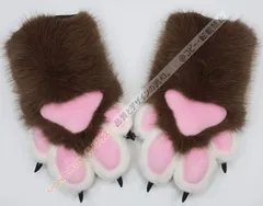 着ぐるみ ケモノ 手袋 薄い色 ブラウン フリーサイズ ケモノ脚 ファースーツ ケモノ fursuit ぬいぐるみ コスプレ コスチューム kigurumi CSZ72P001のサムネイル