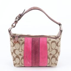 美品 COACH コーチ アクセサリーポーチ シグネチャー ピンク - メルカリ