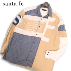 santa fe サンタフェ 通年 ロゴ パッチワーク切替★ 長袖 ビッグシルエット シャツ Sz.3 メンズ 日本製のサムネイル