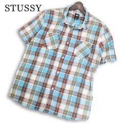 90s USA製 STUSSY ステューシー チェック 半袖シャツ L 刺繍 - メルカリ