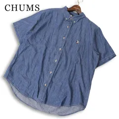 CHUMS チャムス 春夏★ 半袖 シャンブレー ロゴ刺繍 ボタンダウン デニム シャツ Sz.L メンズのサムネイル