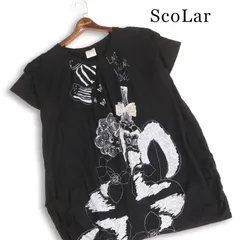 ScoLar スカラー 春夏★ 半袖 プリント 香水瓶 ビッグシルエット チュニック カットソー Sz.M レディース 黒のサムネイル