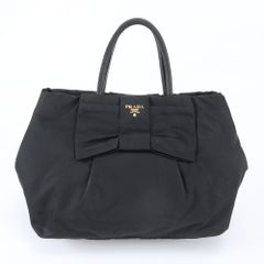 美品】PRADA プラダ リボン トートバッグ メタルロゴ ナイロン レザー