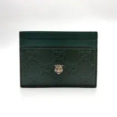 【新着】GUCCI タイガーメタルディティール グッチシマ レザー ダークグリーン カードケース ゴールド 428542のサムネイル
