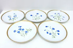 【224732】深川製磁 フカガワセイジ  君島一郎銘　ケーキ皿　デザートプレート　金彩　花柄　16cm×5枚セットのサムネイル