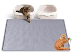 Bartuke 大型猫用トイレマット（玩具ボール付き），96×63cm シリコン製猫砂捕捉マット（散乱防止），猫の足に優しく，クリーニング容易（ライトグレー）のサムネイル