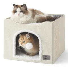 MOFU LAB 猫ハウス キャットハウス 猫ベッド 折り畳み 爪とぎ&おもちゃ付き ふわふわ クッション付き 通年対応 収納簡単 猫の隠れ家のサムネイル