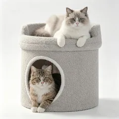 PAWZ Road 大型猫用 猫 ハウス 2段 かわいい 耐荷重60kg 座れる 直径40cm キャットハウス ペットハウス 猫ベッド 屋根付き ドーム キャットタワー 小型犬 猫ちぐら 室内 小屋 隠れ家 猫テント 夏 人気 シニア猫 - 高さ40cm Mサのサムネイル