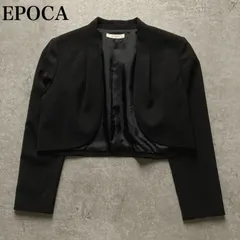エポカ EPOCA 日本製 トリアセテート ノーカラージャケット ボレロ ショート丈 クロップド丈 長袖 黒 ブラック サイズ40 M フォーマル セレモニー 結婚式 パーティー お呼ばれ 発表会 オフィス 通勤 エレガント 上品 高級 羽織り 美シルエットのサムネイル