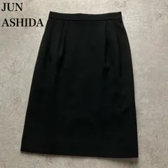 ジュンアシダ jun ashida 毛 ウール100% スカート ひざ丈 ミディ丈 タイト 後ろスリット ウエストゴム 黒 ブラック M 9号 フォーマル 冠婚葬祭 通勤 オフィス セレモニー お受験 エレガント 上品 ベーシック 高級 美品のサムネイル