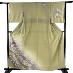 【美品】 付下げ 身丈158.5cm 裄丈62cm S 袷 翠山工房 やまと 落款 辻が花 ぼかし 抹茶色 正絹 名品 一つ紋 【中古】のサムネイル
