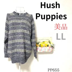 ★Hush puppies★ LL メンズ セーター 青系 美品 ニット 左胸ロゴ刺繍 薄手 アクリル 毛 カジュアル きれいめ シンプル 定番 人気 お出かけ まちぶら 旅行のサムネイル