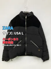 ZARA ザラ ダウンジャケット/コート USA L ブラック コーデュロイ ナイロン 無地 ショート丈 フードなし ジップアップ メンズのサムネイル