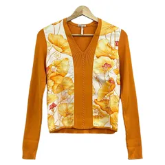 HERMES(エルメス) 長袖セーター サイズSM レディース - オレンジ×白×ピンク Vネック/ニット/シルクのサムネイル