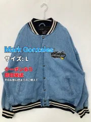 Mark Gonzales マークゴンザレス スタジャン L ブルー デニム コットン ブランドロゴ 刺繍 ライン柄 フードなし メンズのサムネイル