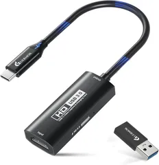 GUERMOK キャプチャーボード USB3.0 HDMI to USB-A/C（PD 100W対応）1080P 60fps録画 Type-Cアダプター付き Oculus/Quest 3・iPad・Mac・Switch・PS5/PS4対応 ブラックのサムネイル