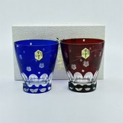 未使用 宇野千代 ペアロックグラス 切子硝子『淡墨の桜』木箱入 - メルカリ