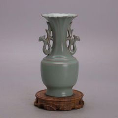 汝窯青釉六方瓜稜花口瓶 景徳鎮 陶磁器 装飾品 現代工芸品 美術品 置物