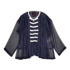 tricot COMME des GARCONS プリーツ チャイナボタン シアーブラウス ノーカラージャケット AD2014 ネイビー レディース トリココムデギャルソン【中古】6-0619M♪のサムネイル