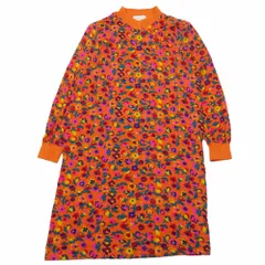 良品 YVES SAINT LAURENT イヴサンローラン ヴィンテージ ワンピース ドレス 長袖 チャイナ風 総柄 カットソー ウール M オレンジ レディース 古着 中古 USEDのサムネイル