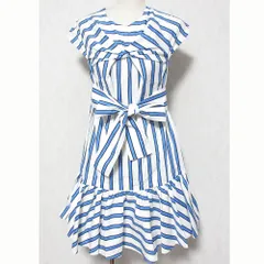 美品 MSGM エムエスジーエム ストライプ ワンピース 2441MDA169 サイズ38 ホワイト ブルー ブラック レディース 古着 中古 USEDのサムネイル