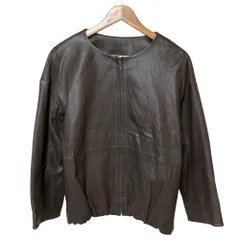 良品 BEARDSLEY ビアズリー ノーカラー レザージャケット サイズF ダークブラウン レディース 古着 中古 USEDのサムネイル