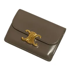 美品 CELINE セリーヌ トリオンフフラップ付き カードホルダー コンパクトウォレット グレージュ レディース 古着 中古 USEDのサムネイル