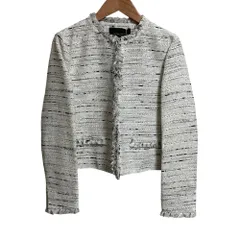 未使用 UNITED ARROWS ユナイテッドアローズ カラミ ファンシーツイード ノーカラージャケット サイズ36 ホワイト  レディース 古着 中古 USEDのサムネイル