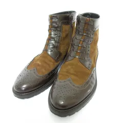 美品 LUCA GROSSI ルカグロッシ フォードミルズ コラボ ウイングチップ スエード レザーコンビ ショートブーツ 36 約23cm ブラウン レディース 古着 中古 USEDのサムネイル