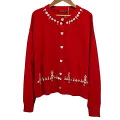 新品同様 25SS OLLEBOREBLA オレボレブラ アルベロベロ ぶたさん ボタン 刺繡 ニットカーディガン 221481 サイズM レッド レディース 古着 中古 USEDのサムネイル