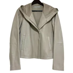 美品 Theory luxe セオリーリュクス スーパーソフトレザー ラムレザー ジップアップ フーデッドジャケット サイズ40 グレージュ レディース 古着 中古 USEDのサムネイル