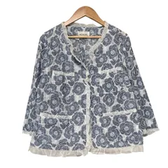 美品 INGEBORG インゲボルグ カメリアプリント フリルカラージャケット A2272FJ008 サイズ11 ネイビー ホワイト レディース 古着 中古 USEDのサムネイル
