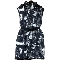 良品 DIESEL ディーゼル 転写プリント ナイロン フーデッド ロングパデッドコート ベスト XXSサイズ ブラック レディース 古着 中古 USEDのサムネイル