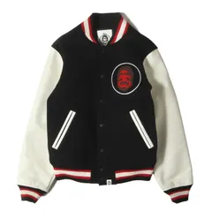 A BATHING APE ア ベイシング エイプ スタジャン ブラック 黒 サイズ:M | STUSSY 猿顔&SSリンク 袖レザー メルトン スタジャン | アウター ジャケット ブルゾン ジャンパー 上着 | コラボ【メンズ】【中古】のサムネイル