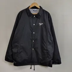 Reebok リーボック コーチジャケット ナイロン バック ビッグプリント ライト アウター スポーツ 裏地 メッシュ 古着 ブラック L G49のサムネイル