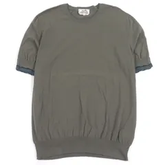 美品□HERMES エルメス 21SS コットン100％ 袖ドッキングデザイン クルーネック 半袖ニット セーター カーキ XL イタリア製 正規品のサムネイル