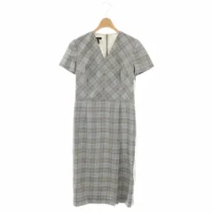 エスカーダ ESCADA チェック Vネック ワンピース 半袖 ロング 34 グレー 水色 黒 /NR ■OSのサムネイル