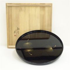 茶道具 五島屋謹製 輪島塗 天然木製卓上膳 半月膳 5客揃 宴会盆 銘々盆 共箱 茶道具 五島屋謹製 輪島塗 天然木製卓上膳 半月膳 5客揃 宴会盆 銘々盆