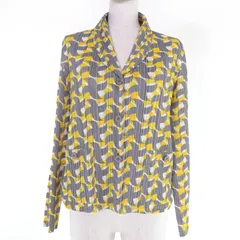 極美品☆PLEATS PLEASE プリーツプリーズ イッセイミヤケ PP11-JD413 総柄デザイン ジャケット イエロー 3 日本製 正規品 レディースのサムネイル