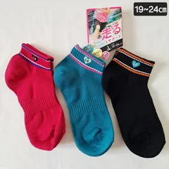 【19-24㎝】【3足組】レディース　靴下　ガールズソックス　女の子靴下　小学生　中学生　 レディース靴下 　スポーツソックス　スニーカーソックス  　Dry　つま先かかと補強　足底サポートのサムネイル